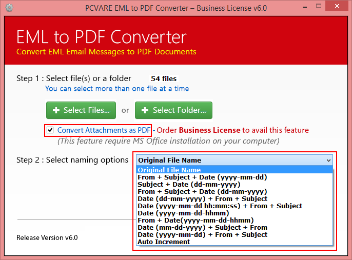 choose file naming option